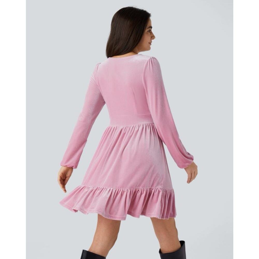 Women’s Halara Velvet Mini Dress Pink Winter Holiday Size Medium *Read